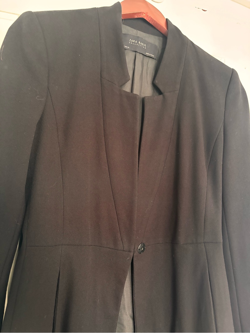 Zara Black Long Single-Button Tailored Blazer